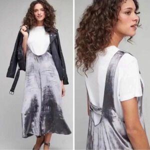 Maeve Anthropologie Monique Gray Crushed Velvet Crop Wide Leg Jumpsuit Small